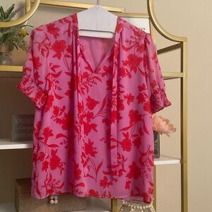 Floral Pink and Red Women's Top